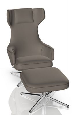 Grand Repos Sessel mit Ottoman von Vitra, Leder Cosy Fossil, poliertes Aluminium.